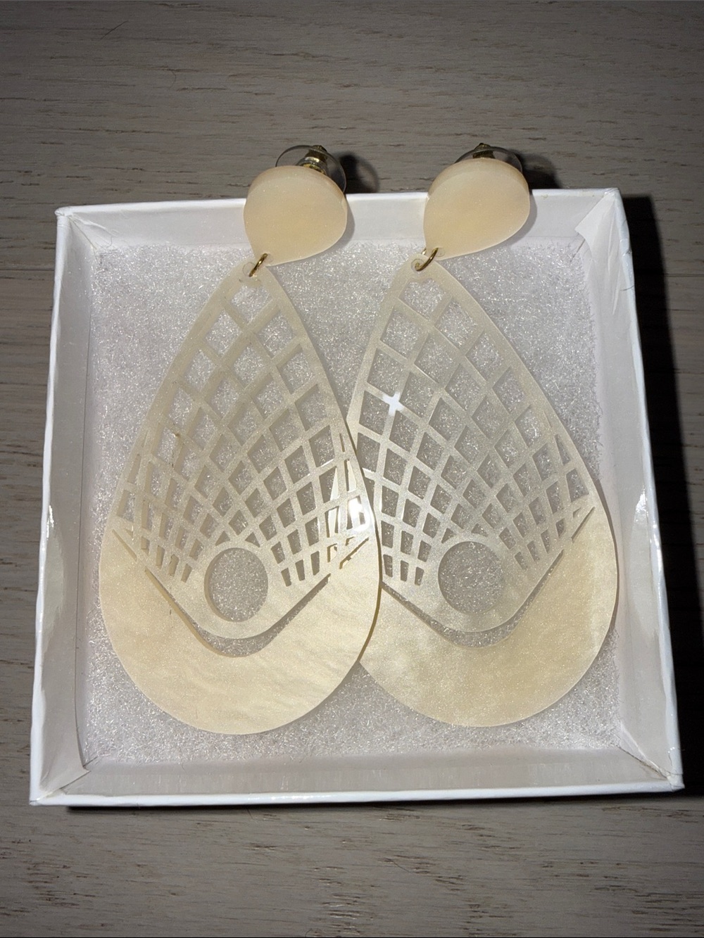 Women's Teardrop Lattice Statement Earrings - Cream